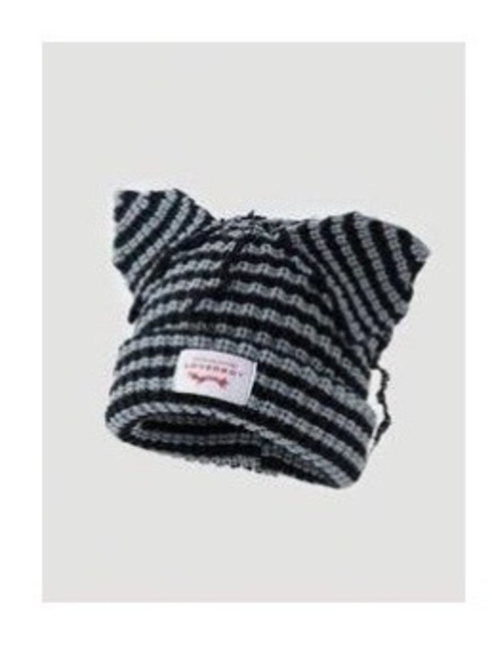 Loverboy Chunky Ears Beanie Striped Hat Black & Gray